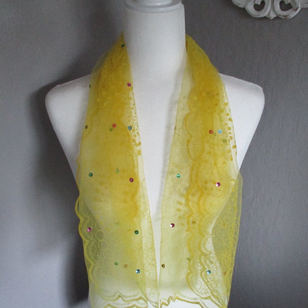 1950s scallop edged yellow chiffon scarf